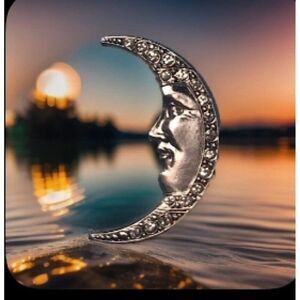 1/2 Moon Silver tone rhinestone Brooch or Pin